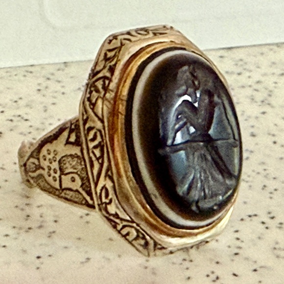 carved black intaglio sterling silver mens ring...gorgeous - Picture 7 of 8